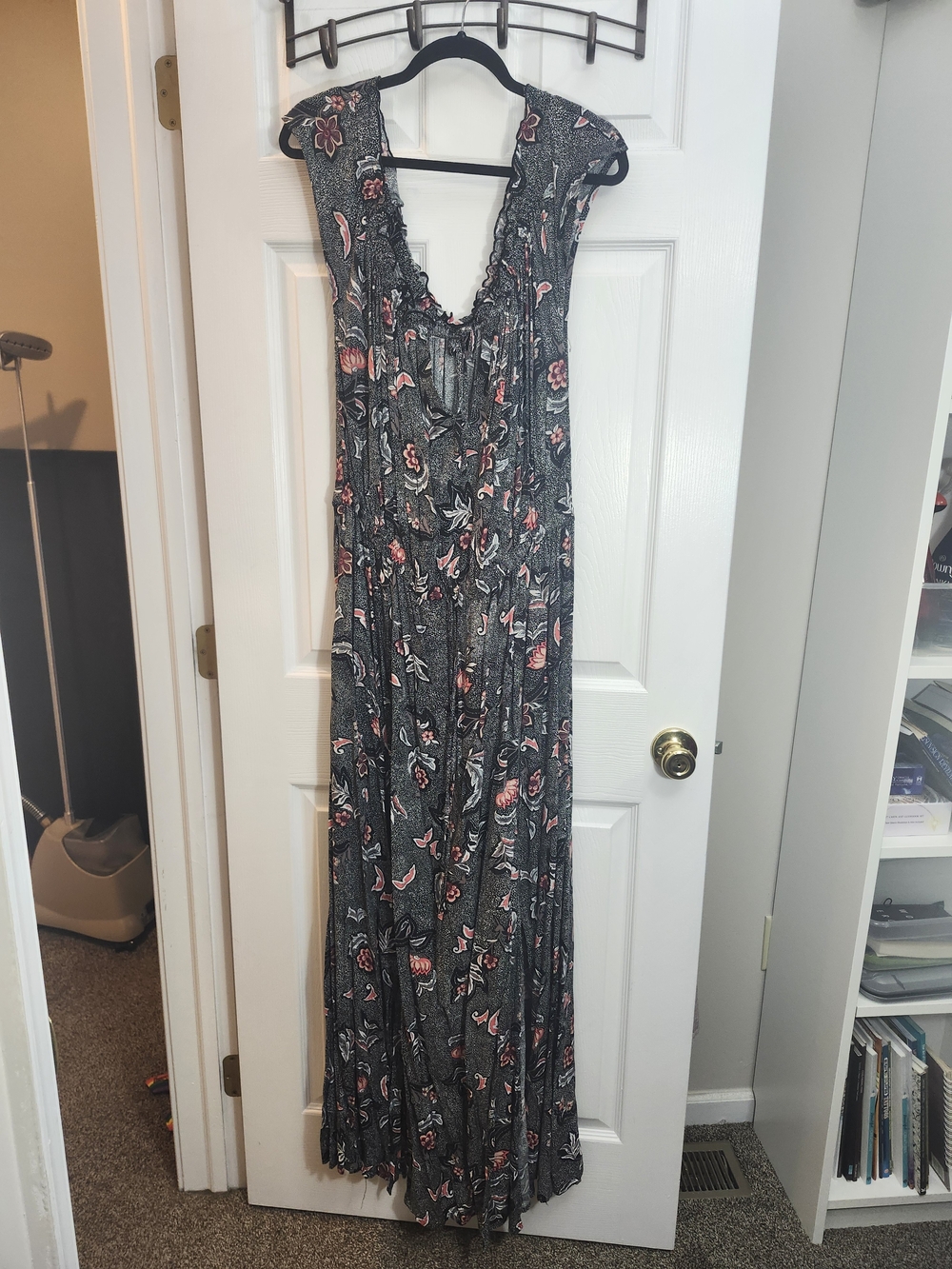 Torrid Boho Floral Ruffled Maxi Dress in Black and Pink, Torrid 3 = 3X
